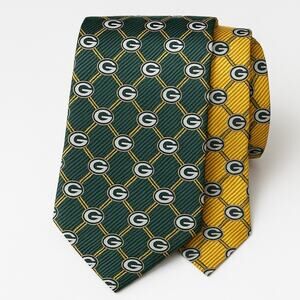 NFL Green Bay Packers Reversible Silk Tie 100% Silk Vintage Logo Pattern